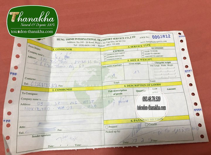 gửi thanakha đi Mỹ